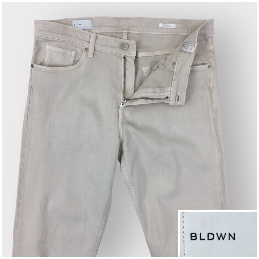 NEW! Baldwin BLDWN Modern Slim 5 Pocket Jeans Mens Size 38x33‎ Sand Beige